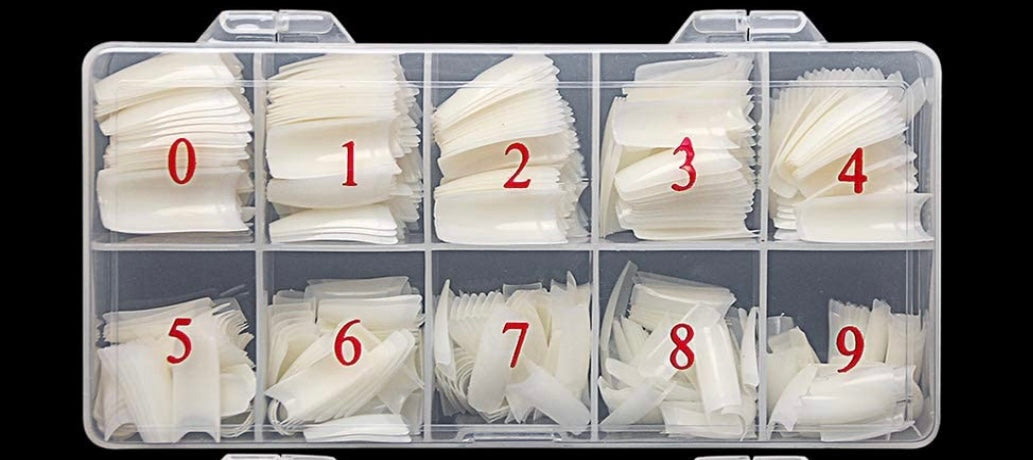 Lot de 500 faux ongles artificiels en acrylique avec demi-coque (naturel/transparent)