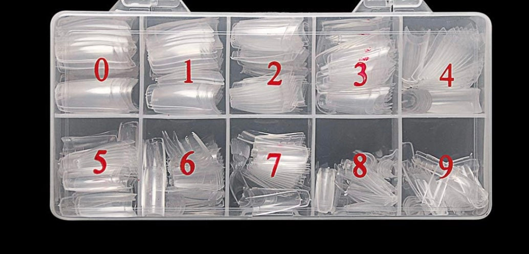 Lot de 500 faux ongles artificiels en acrylique avec demi-coque (naturel/transparent)